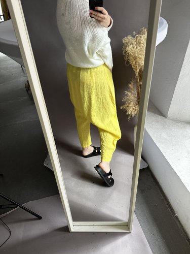 Lněné kalhoty Easy-žluté
