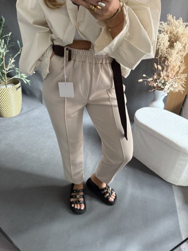 Nohavice s opaskom Italy-béžové