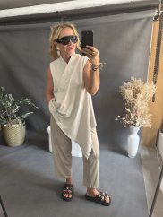 Šaty asymetrické s rázporkom Kamero SUN-béžová
