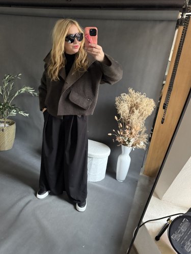 Kabátek Crop Miss zateplený-mocca