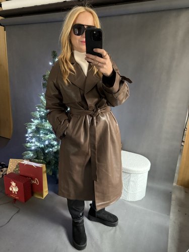 Koženkový Trenchcoat  Rosso-hnědý