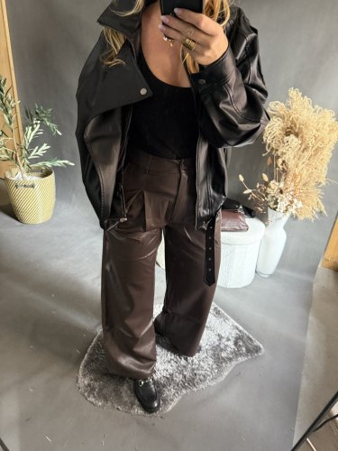 Kalhoty koženka Soka-hnědé