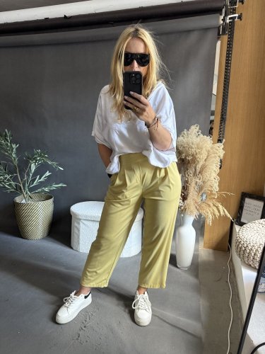 Kalhoty SUN s řasením 3/4 délka-žluté