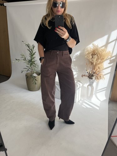 Nohavice Emma dlhé barrel jeans-hnedé