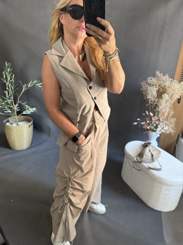 Nohavice so šnúrkou Sun béžové