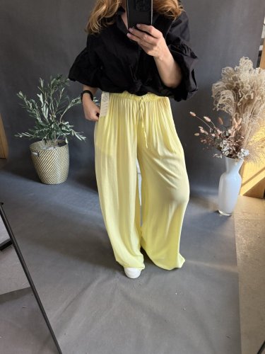 Nohavice Style-viskoza-pastelově žltá