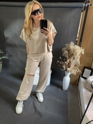 Tepláková súprava Crop-béžová