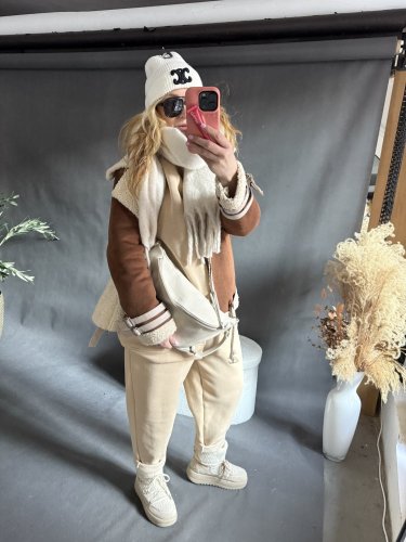 Mikina s kapucí na postavu XS-M-béžová