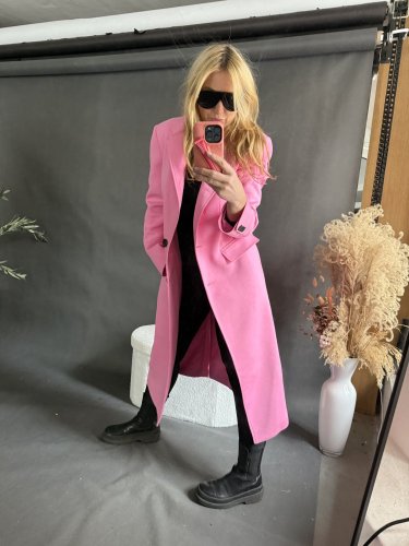 Kabát Jarní ve stylu dlouhého saka-růžový