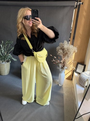 Nohavice Style-viskoza-pastelově žltá