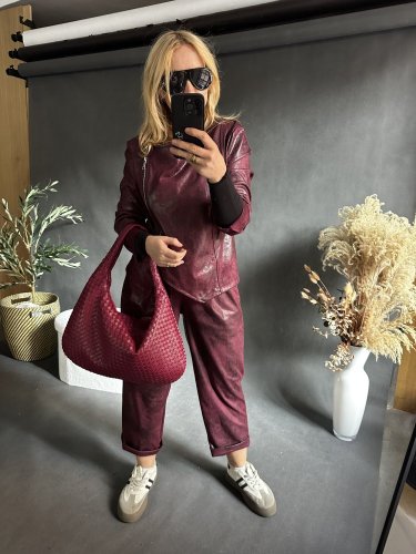 Kabátek SUN leather/semiš optika-vínová