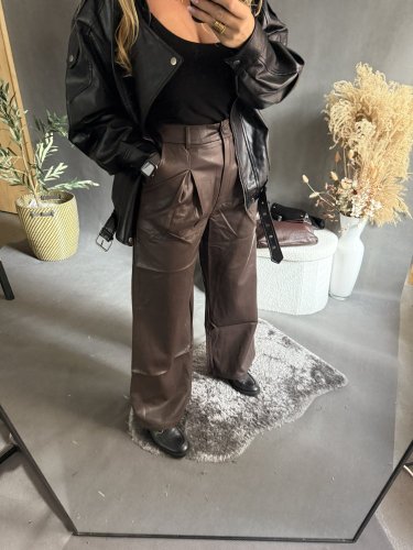 Kalhoty koženka Soka-hnědé