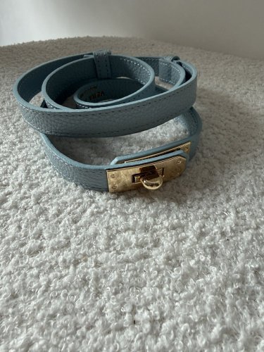 Pásek kožený posuvný se zlatou sponou-modrý