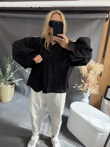 Košeľa oversize rukáv-čierna