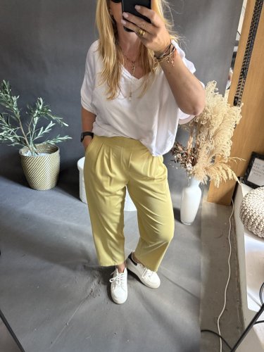 Kalhoty SUN s řasením 3/4 délka-žluté