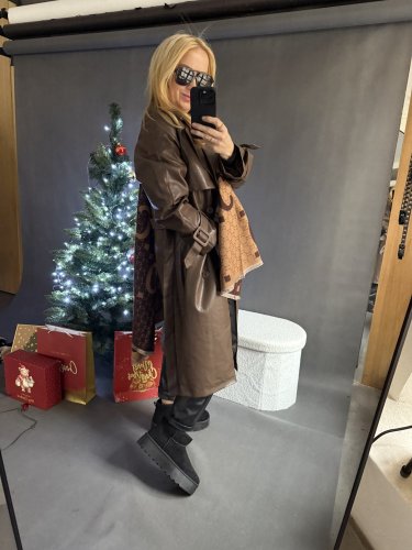 Koženkový Trenchcoat  Rosso-hnědý