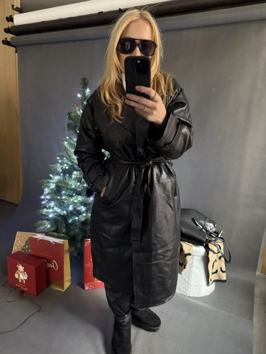 Koženkový Trenchcoat  Rosso-černý