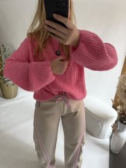 Svetr Bubble s oversize rukávem-růžový