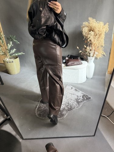 Kalhoty koženka Soka-hnědé