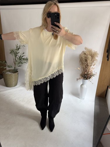 Tričko s čipkou-žltá