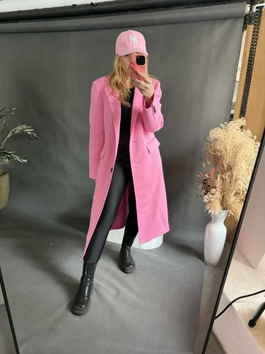 Kabát Jarní ve stylu dlouhého saka-růžový