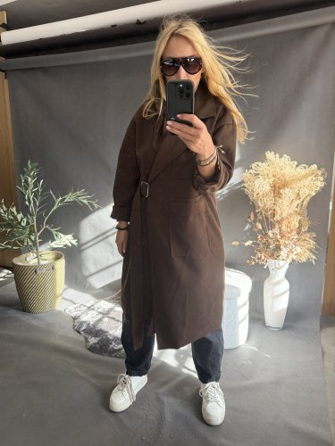 Kabát Sun s páskem-hnědý