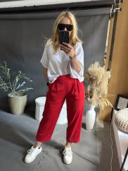 Kalhoty SUN s řasením 3/4 délka-červené