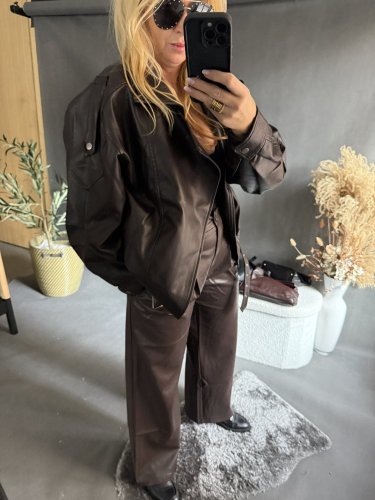 Kalhoty koženka Soka-hnědé