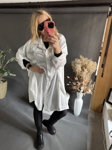 Košeľa lesklá Oversize UNISIZE-bielá