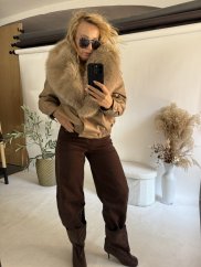 Bunda koženka s kožúškom WOW-beige