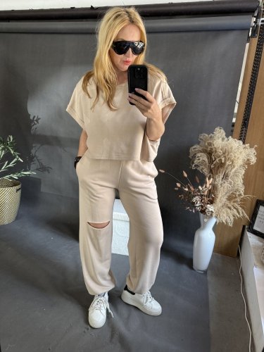 Tepláková súprava Crop-béžová