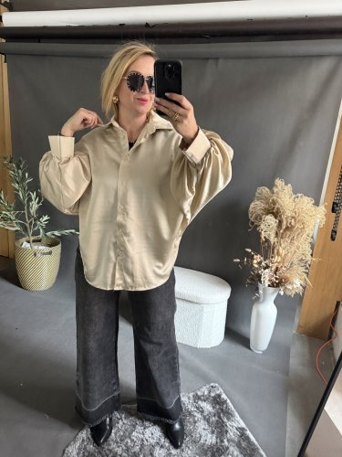 Košeľa  oversize rukáv beige
