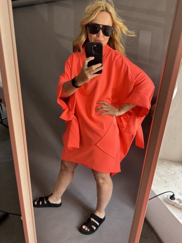 Volánkové šaty Kimono-neon oranžové
