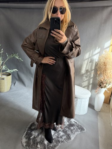 Koženkový Trenchcoat  Rosso-hnědý
