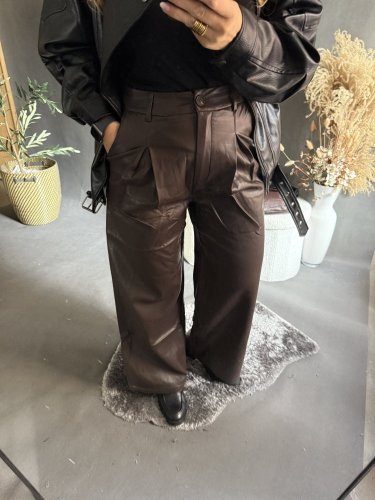 Kalhoty koženka Soka-hnědé