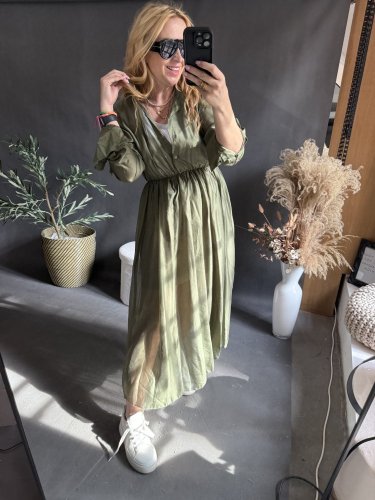 Šaty s opaskom Hodváb-khaki