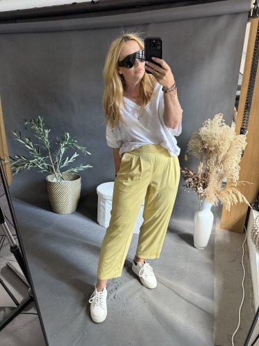 Kalhoty SUN s řasením 3/4 délka-žluté