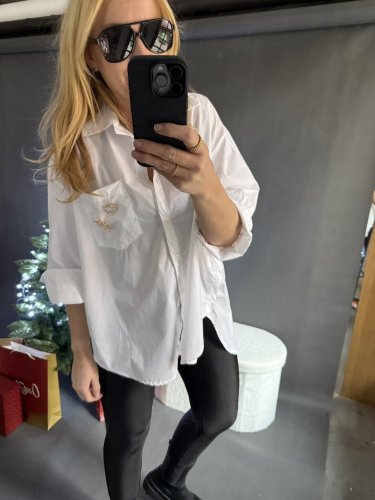 Košeľa Brošňa Oversize bavlna-bielá