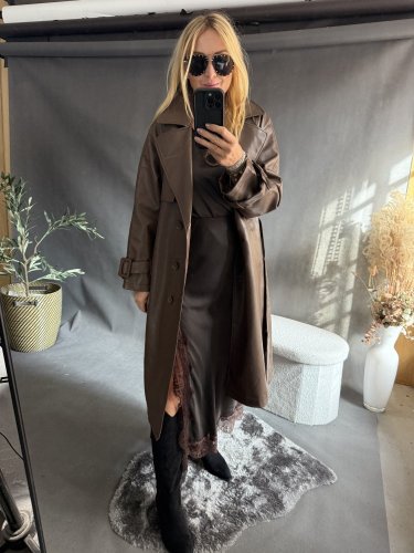 Koženkový Trenchcoat  Rosso-hnědý