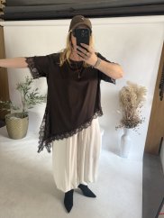 Tričko s čipkou-hnedá