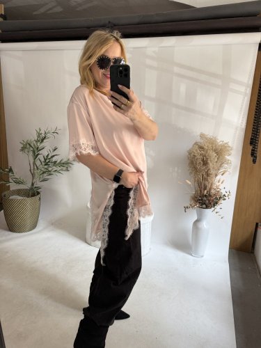 Tričko s čipkou-pink