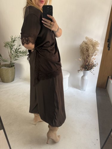 Tričko s čipkou-hnedá