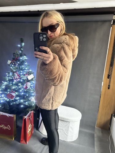 Kožíšek zip-cognac s kapucí
