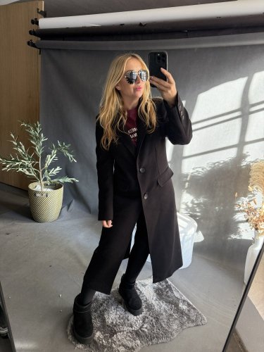 Kabát Jarní ve stylu dlouhého saka-černý