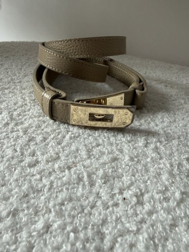 Pásek kožený posuvný se zlatou sponou-béžový