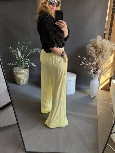 Nohavice Style-viskoza-pastelově žltá