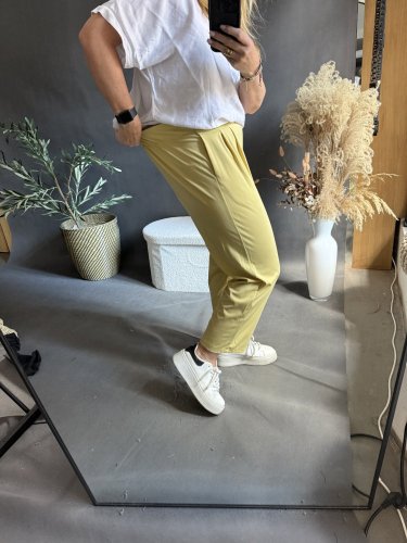 Kalhoty SUN s řasením 3/4 délka-žluté