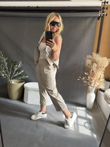 Nohavice SUN s riasením 3/4  dĺžka-béžové