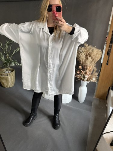 Košeľa lesklá Oversize UNISIZE-bielá