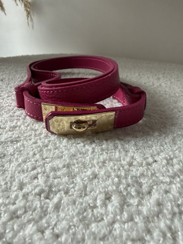 Pásek kožený posuvný se zlatou sponou-růžový